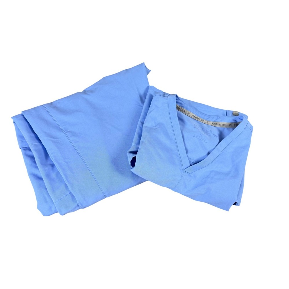 Fabletics Scrubs Set V-Neck Top & PantsXL Blue Short Sleeve Performance Medical